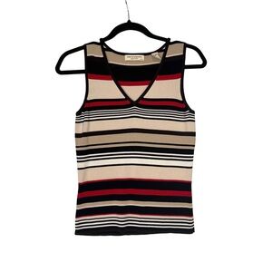 Vintage Y2K Knit Striped V-Neck Tank Red Brown